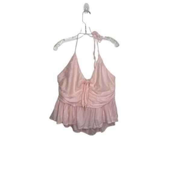 ASOS Womens Top Plus Size 14 Light Pink Sleeveless Halter V-Neck Lined Blouse - Picture 1 of 14